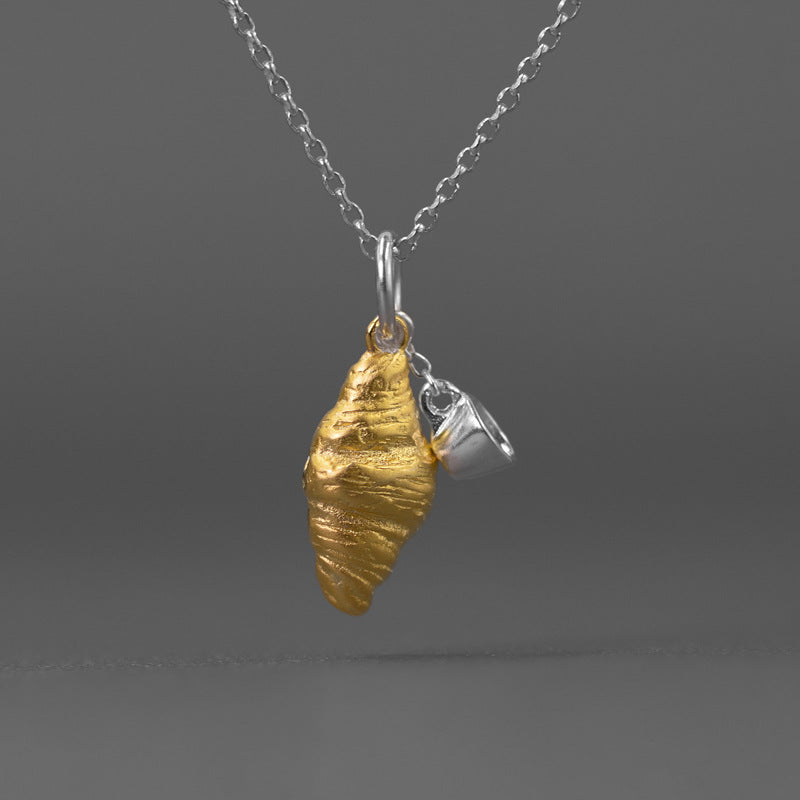 Croissant Coffee Cup Pendant – Sterling Silver