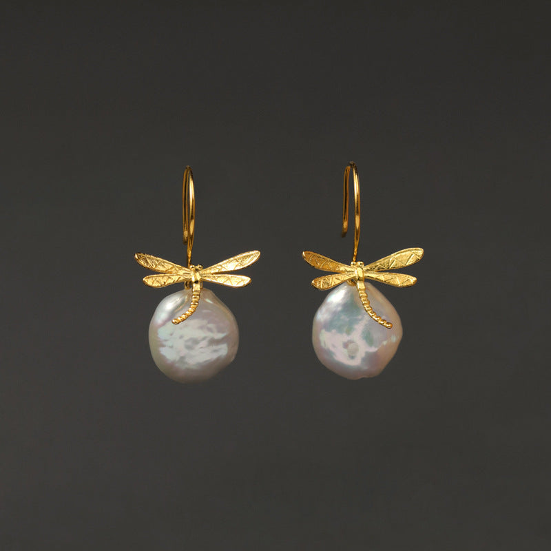 Dragonfly Baroque Pearl Earrings – Sterling Silver