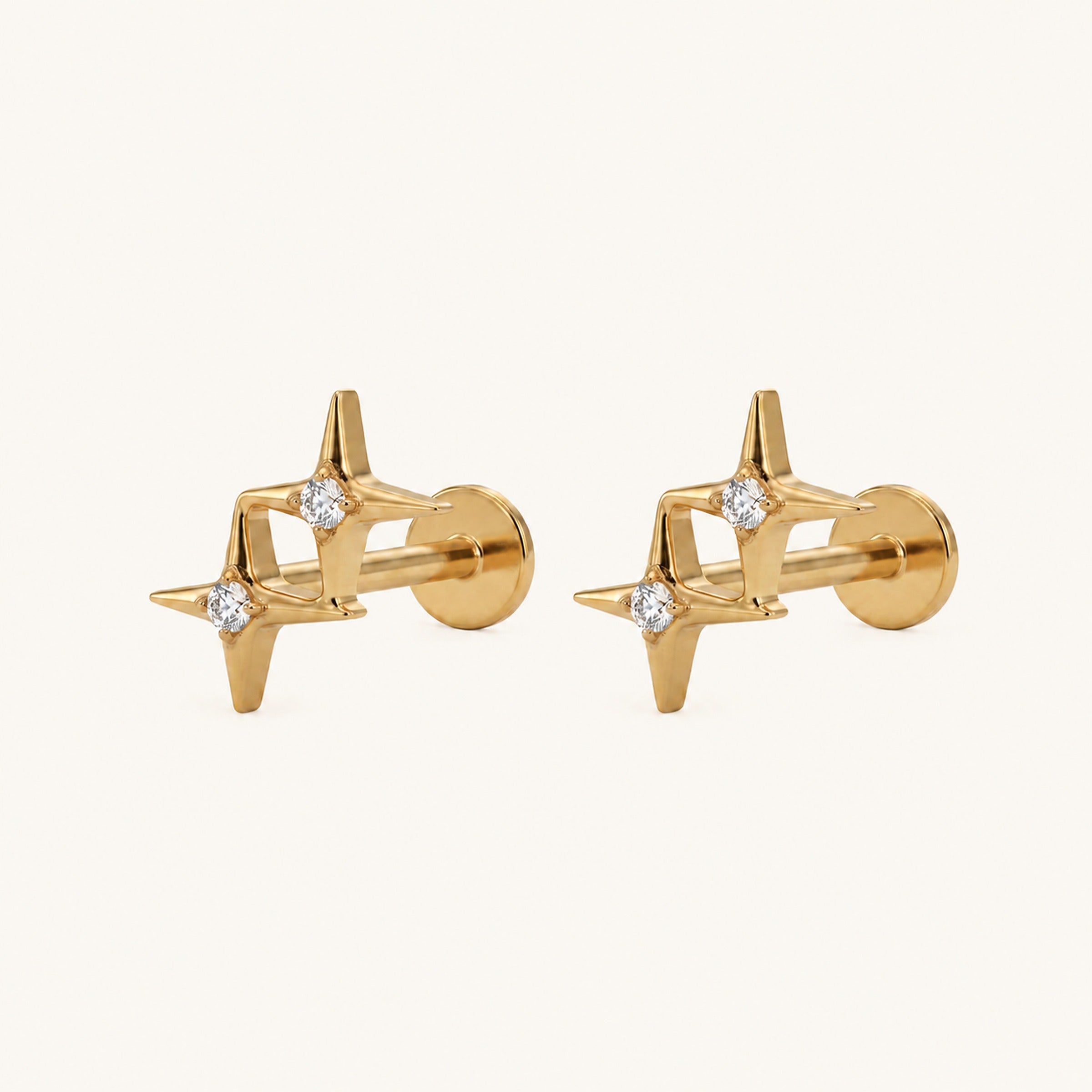 Twin Star Titanium Flat Back Earring for Sensitive Ears | Heiracle
