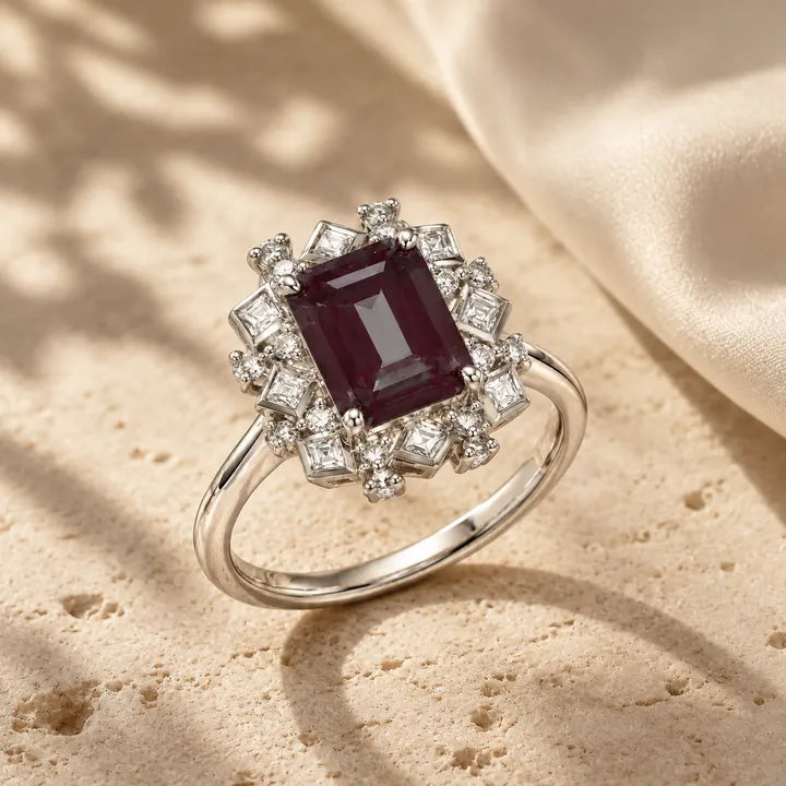 Deco Regent lab-grown alexandrite ring