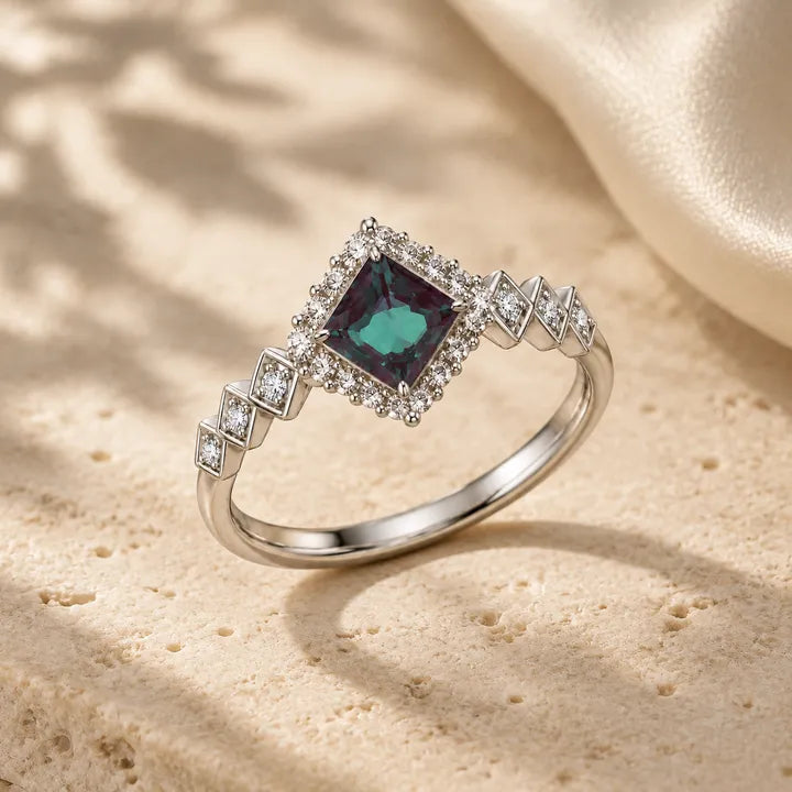 Woven Halo lab-grown alexandrite ring