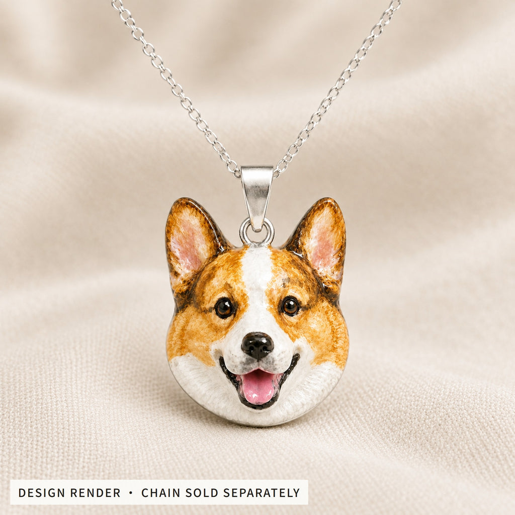 Design render: 925 sterling silver pet portrait pendant with hand-painted enamel, sample design, chain sold separately