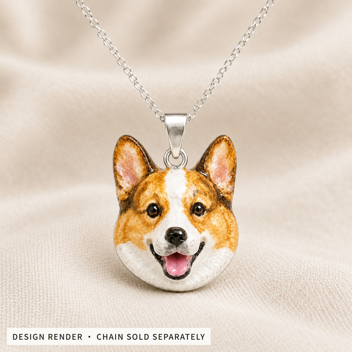 Design render: 925 sterling silver pet portrait pendant with hand-painted enamel, sample design, chain sold separately