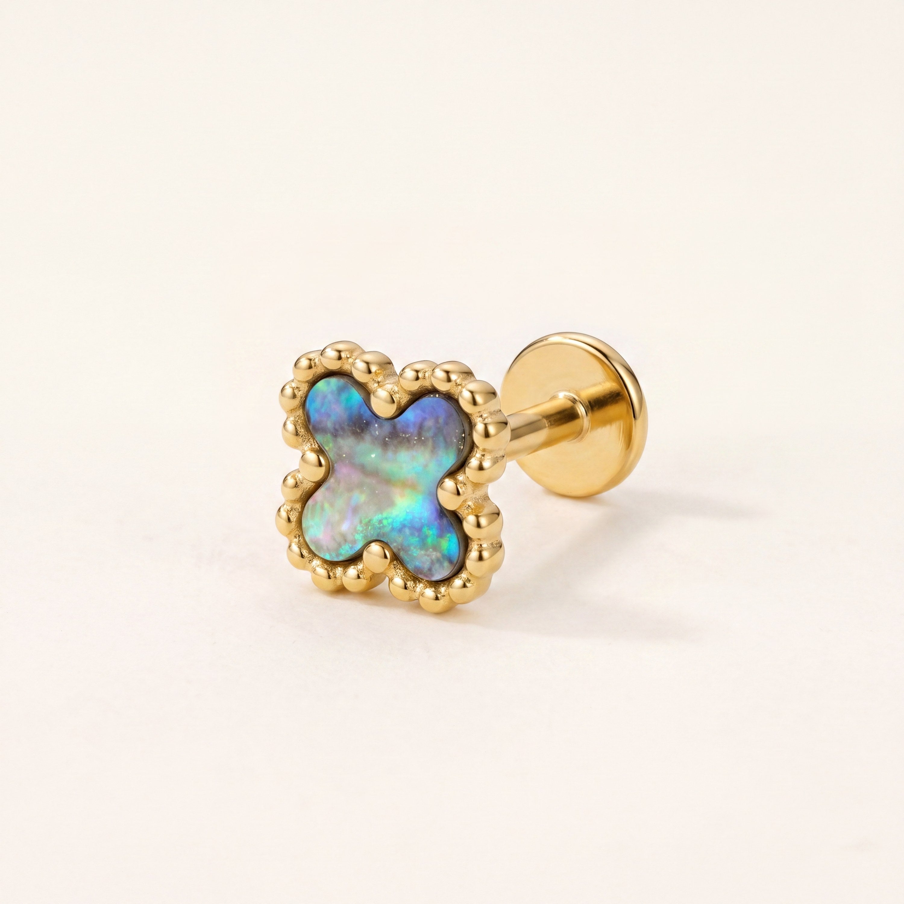 Abalone Shell Clover Titanium Flat Back Earring - Gold