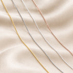 The box chain in four finishes: yellow gold tone, 925 sterling silver, white tone and rose gold tone