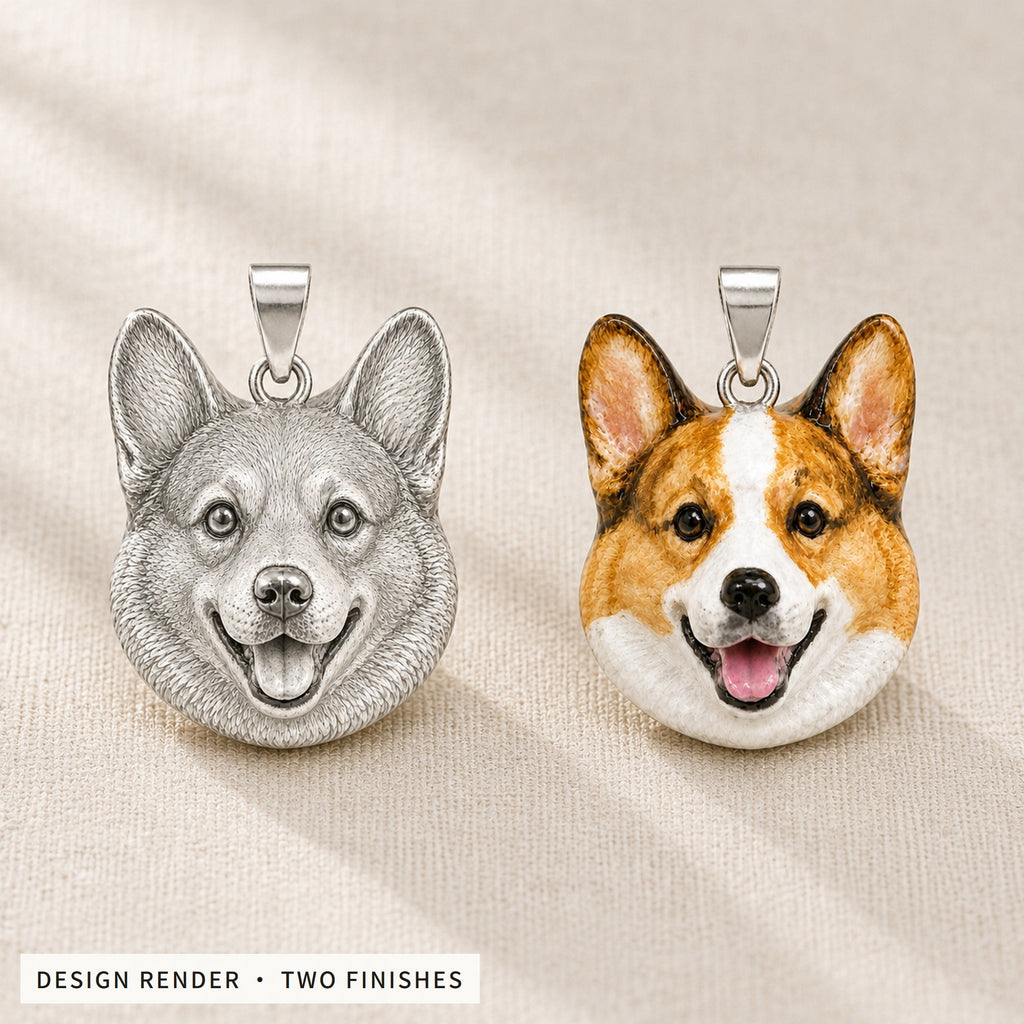 Design render: unpainted and hand-painted enamel finishes side by side