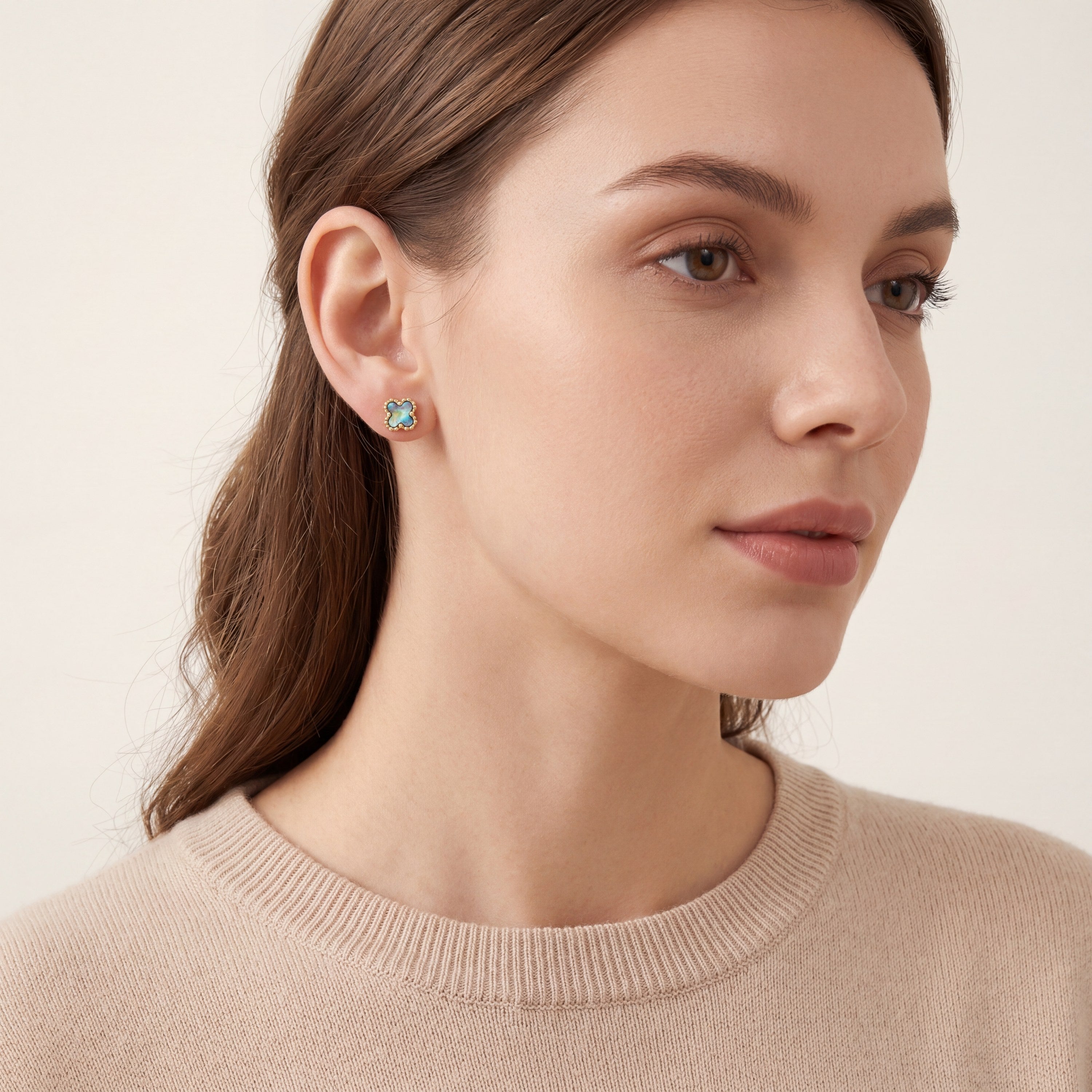 Abalone Shell Clover Titanium Flat Back Earring - image 3