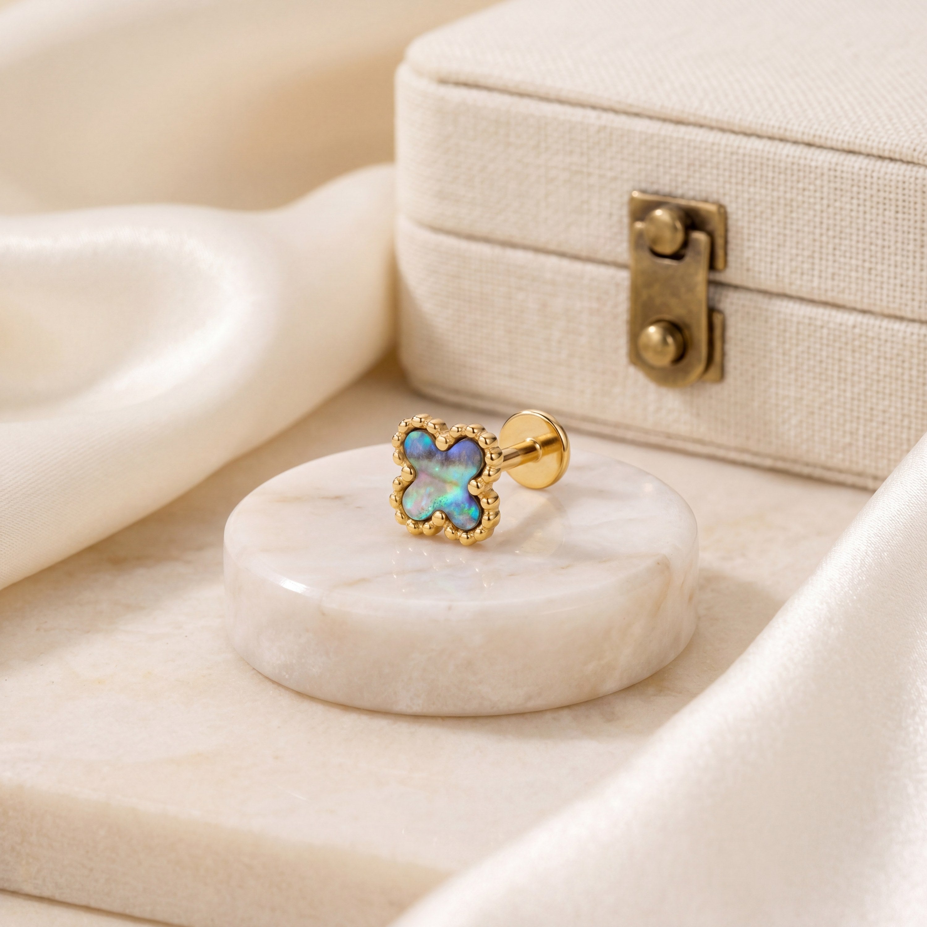 Abalone Shell Clover Titanium Flat Back Earring - image 5