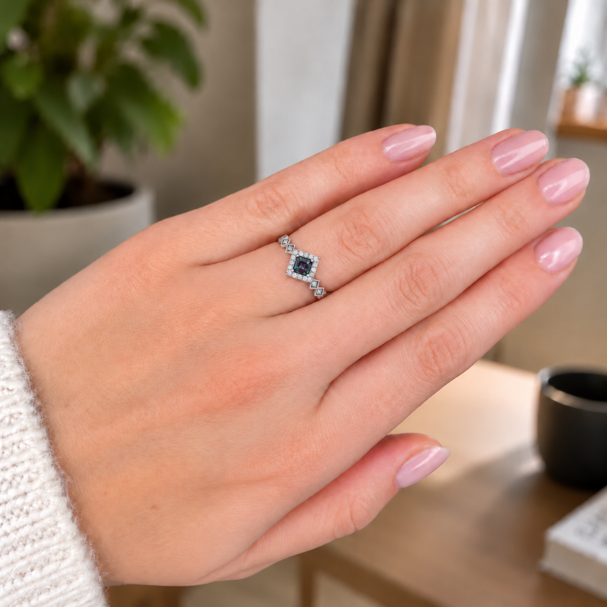 Woven Halo Lab-Grown Alexandrite Ring