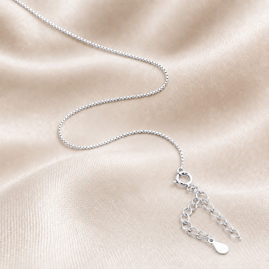 Fine box chain in white tone over 925 sterling silver