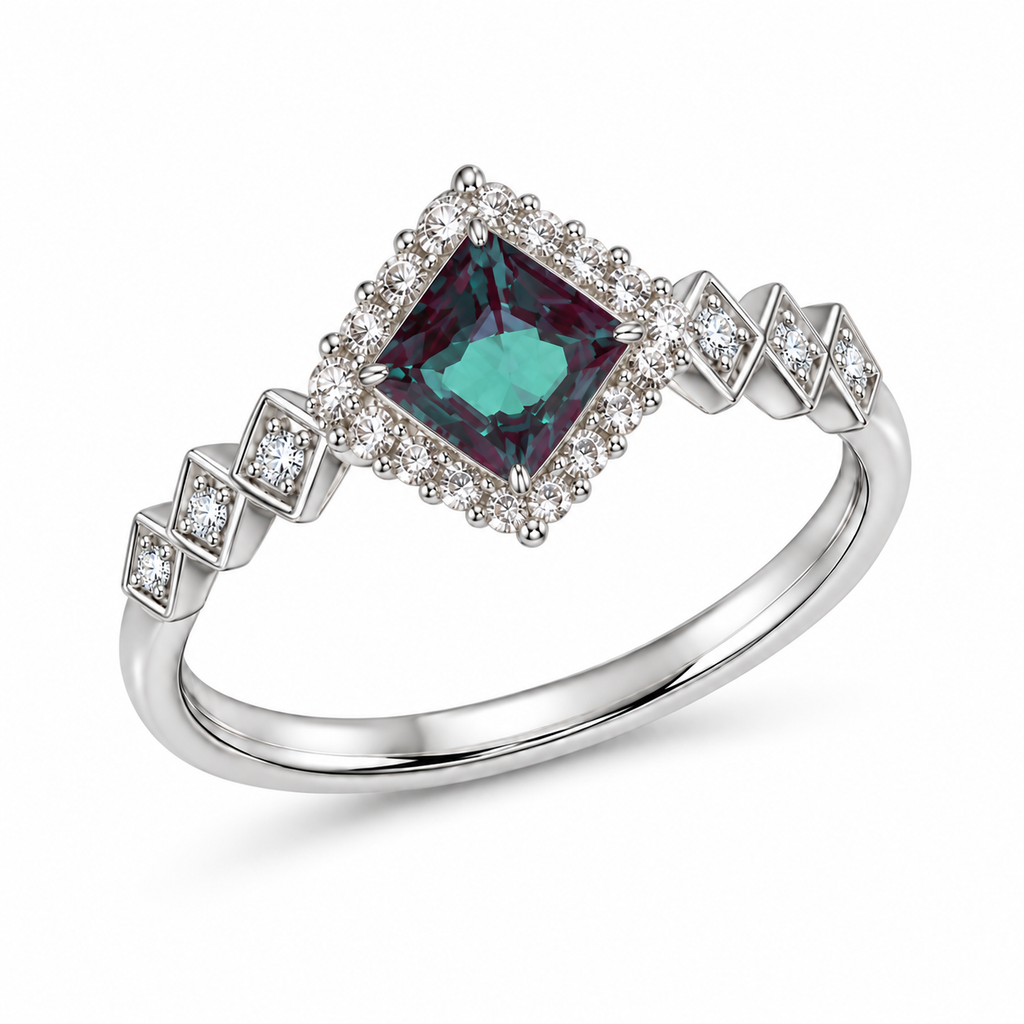 Woven Halo Lab-Grown Alexandrite Ring