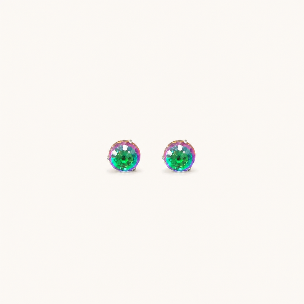 Titanium Gradient Green Crystal Globe Flat Back Stud Earrings