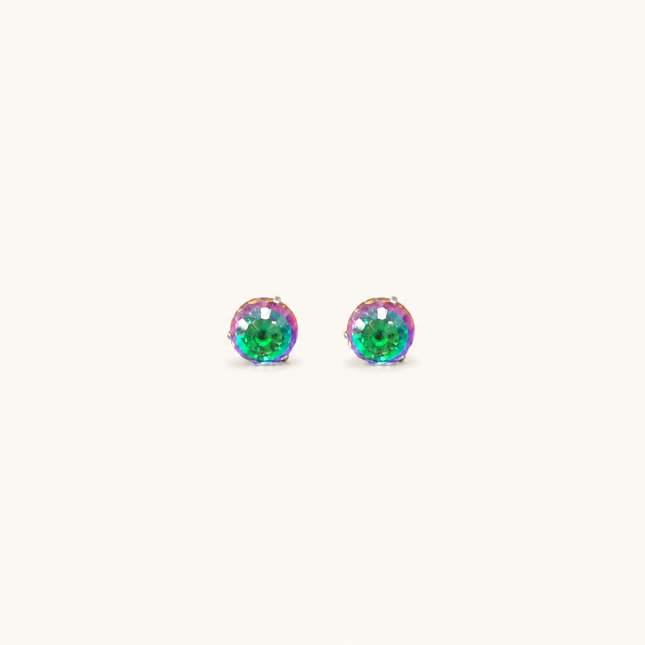 Titanium Gradient Green Crystal Globe Flat Back Stud Earrings