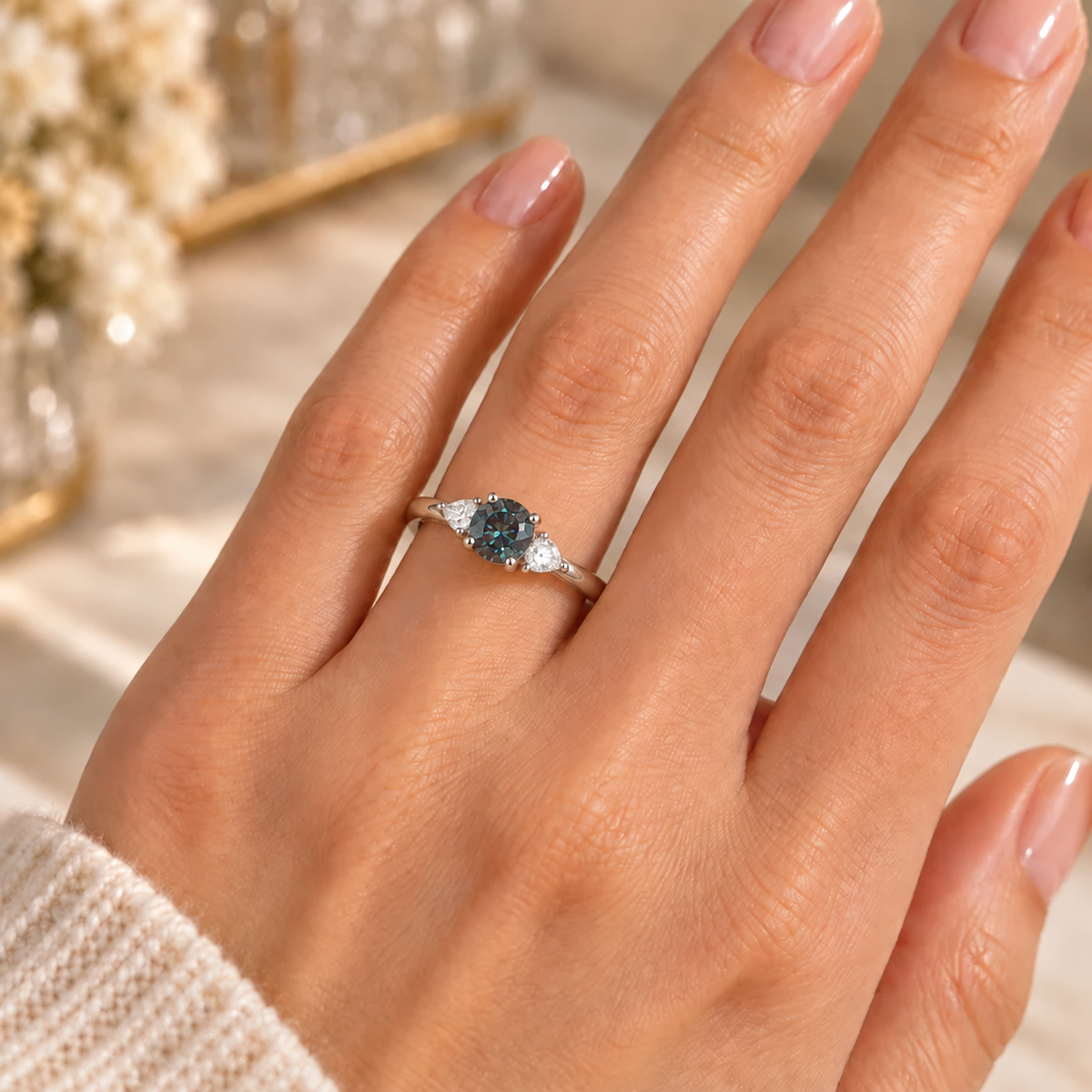 Triune Lab-Grown Alexandrite Ring