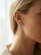 Azure Halo Minimalist Stud Earrings – Ocean-Blue Crystal & Mother of Pearl / Gold