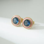 Azure Halo Minimalist Stud Earrings – Ocean-Blue Crystal & Mother of Pearl / Gold