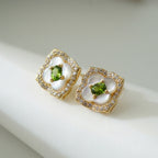 Begonia Vintage Stud Earrings – Gold Vermeil / Green Diopside & Mother of Pearl