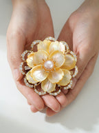Imperial Peony Statement Brooch – Yellow Mother of Pearl / Gold