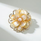 Imperial Peony Statement Brooch – Yellow Mother of Pearl / Gold