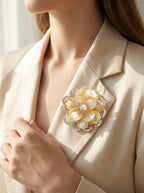 Imperial Peony Statement Brooch – Yellow Mother of Pearl / Gold