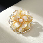 Imperial Peony Statement Brooch – Yellow Mother of Pearl / Gold