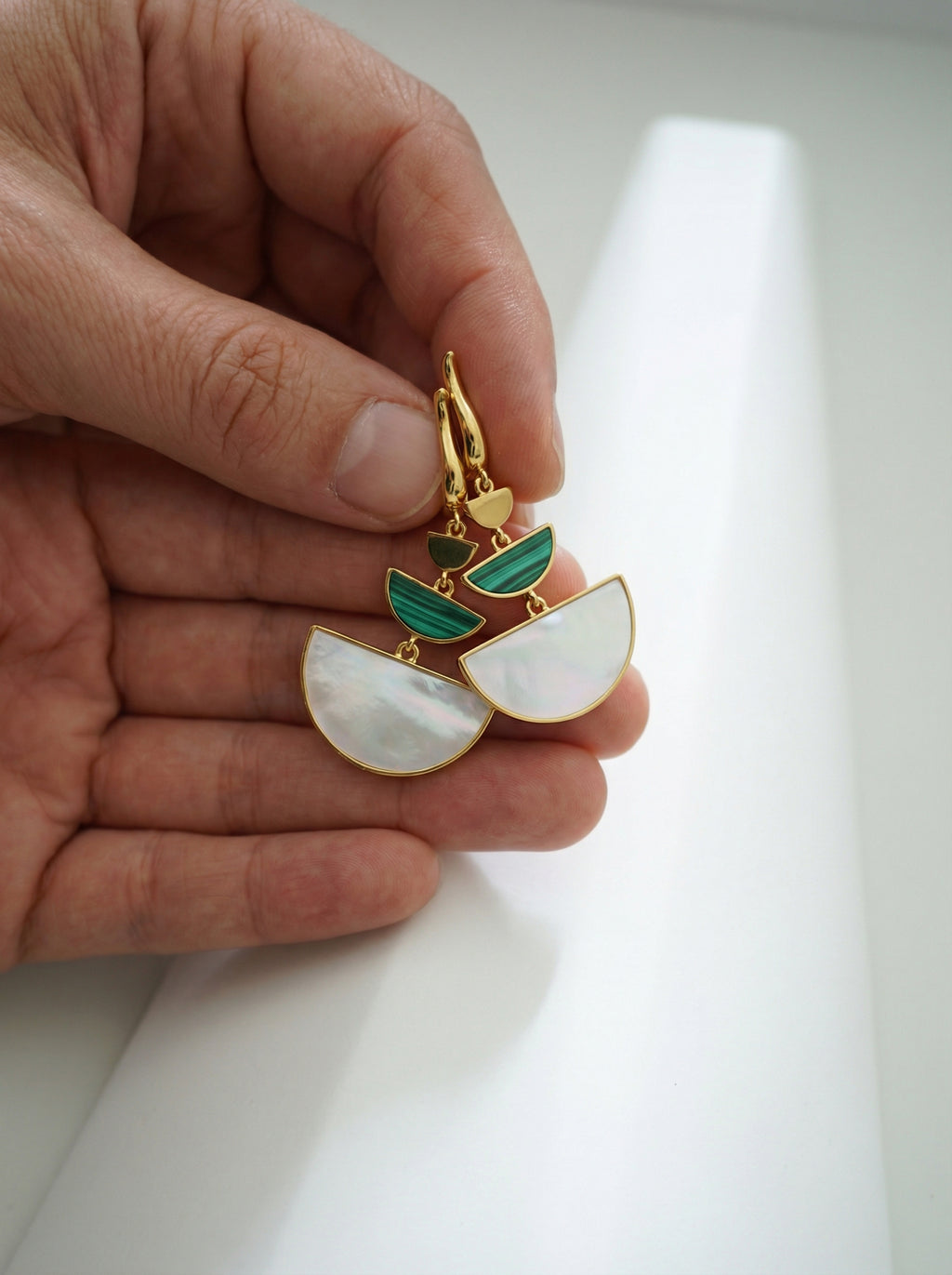 Verdant Fan Geometric Earrings – S925 Silver / Gold