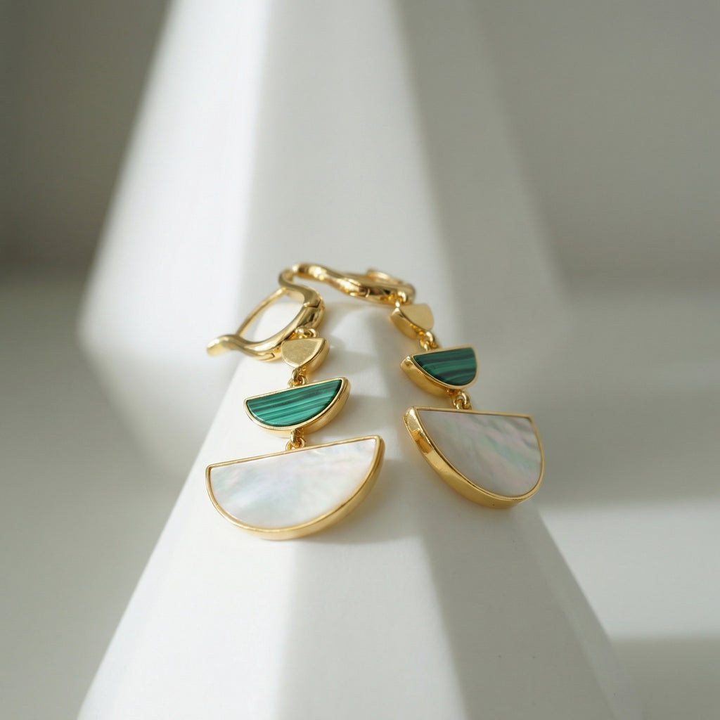 Verdant Fan Geometric Earrings – S925 Silver / Gold