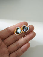 Midnight Heart Halo Stud Earrings – Black & White Mother of Pearl / Gold