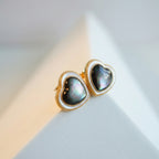 Midnight Heart Halo Stud Earrings – Black & White Mother of Pearl / Gold