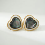 Midnight Heart Halo Stud Earrings – Black & White Mother of Pearl / Gold