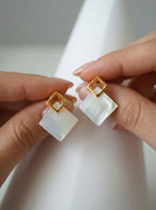 Luminous Square Geometric Stud Earrings – Mother of Pearl / Gold Vermeil