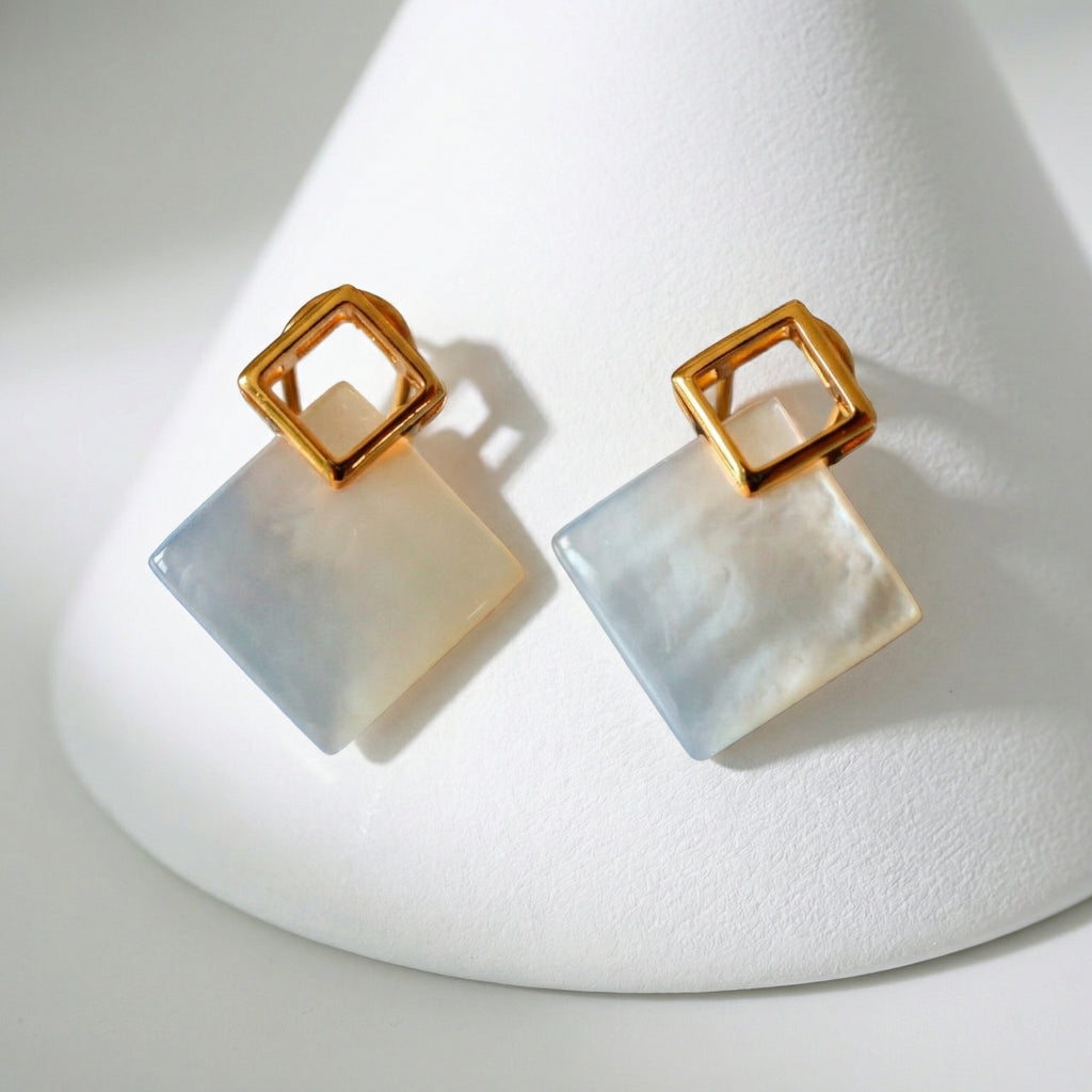 Luminous Square Geometric Stud Earrings – Mother of Pearl / Gold Vermeil