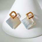 Luminous Square Geometric Stud Earrings – Mother of Pearl / Gold Vermeil