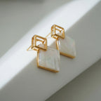 Luminous Square Geometric Stud Earrings – Mother of Pearl / Gold Vermeil