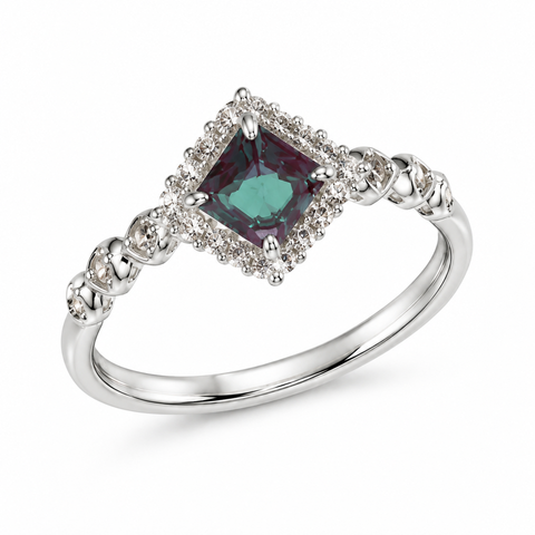 Woven Halo Lab-Grown Alexandrite Ring