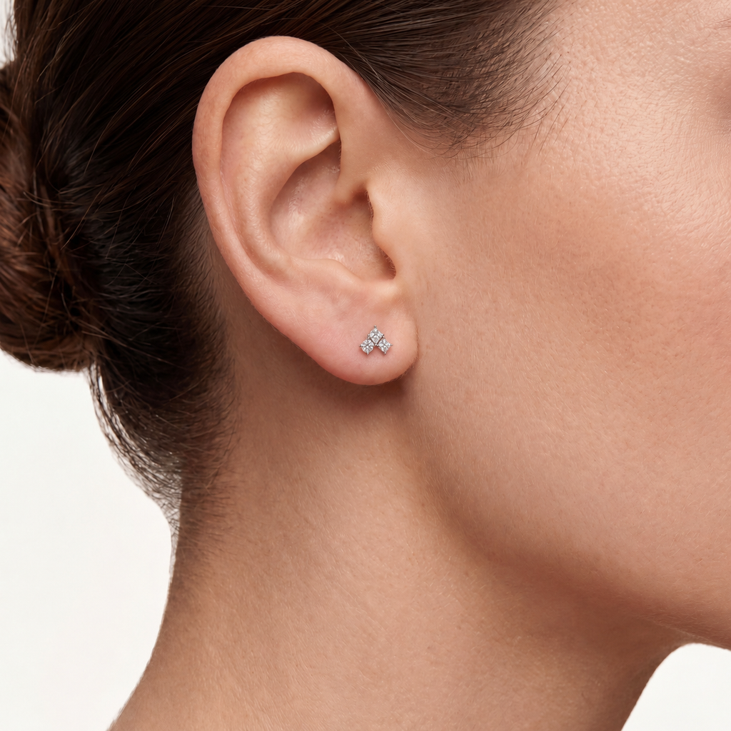 Crystal Heart Titanium Flat Back Earrings