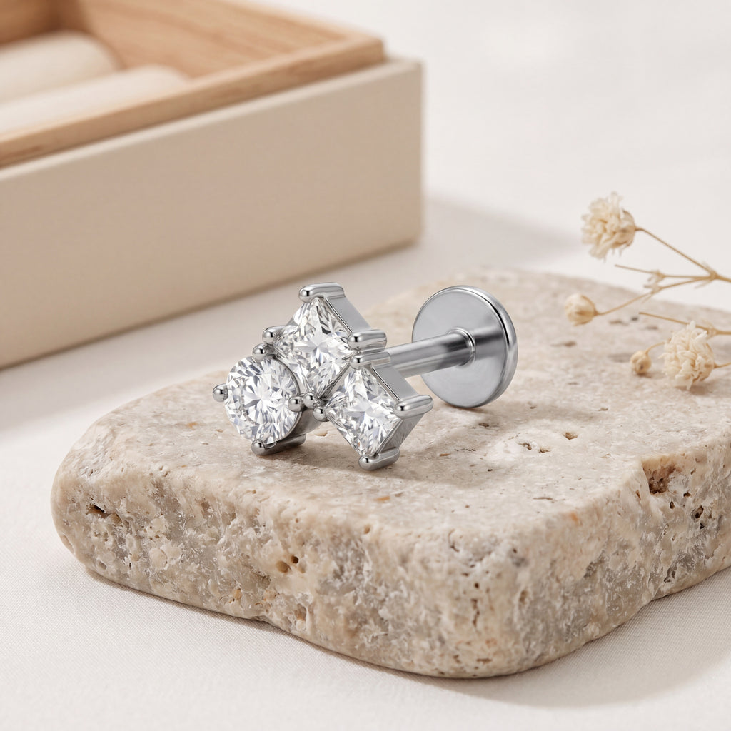 Crystal Heart Titanium Flat Back Earrings