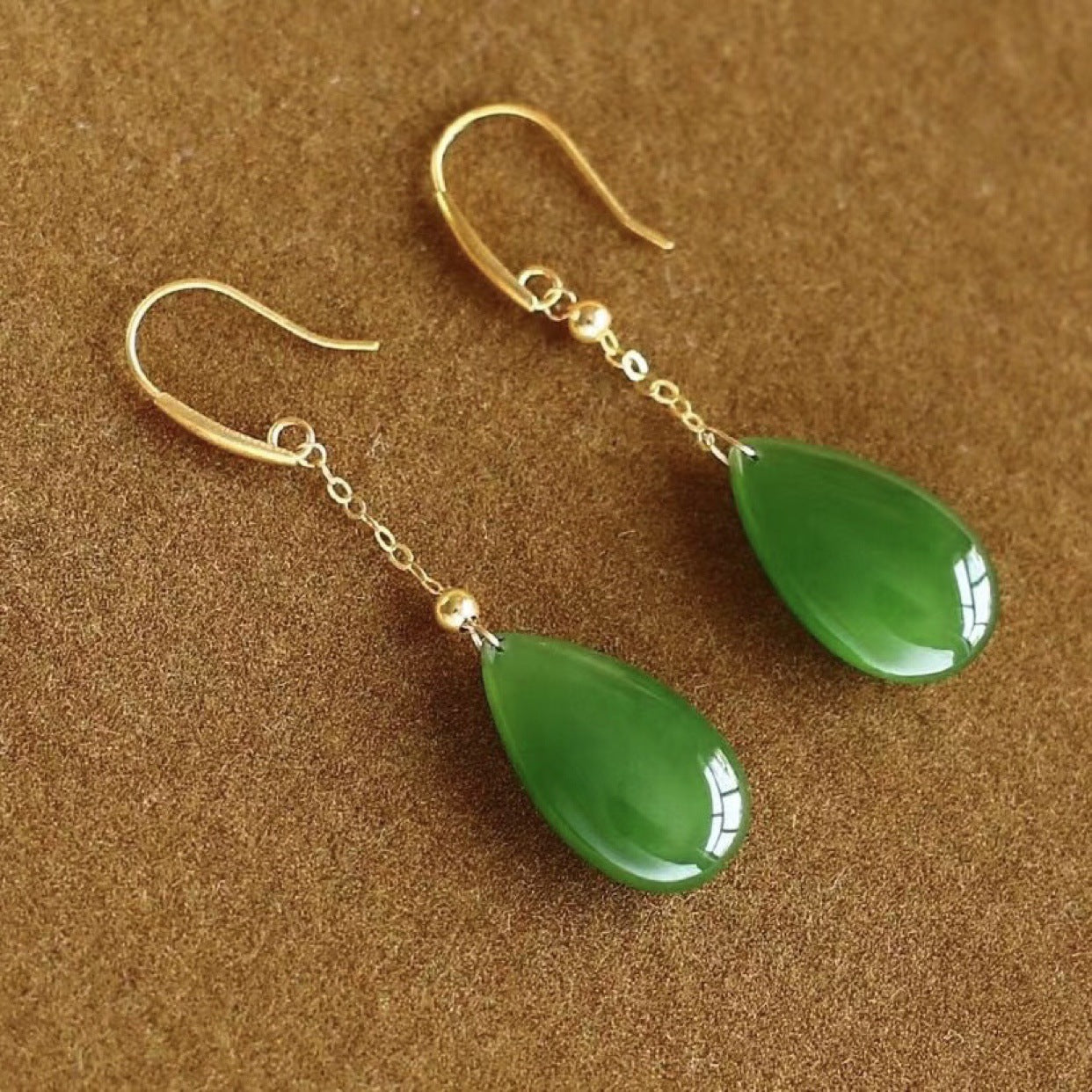 Hetian Jade Teardrop Earrings – 18K Gold Vermeil