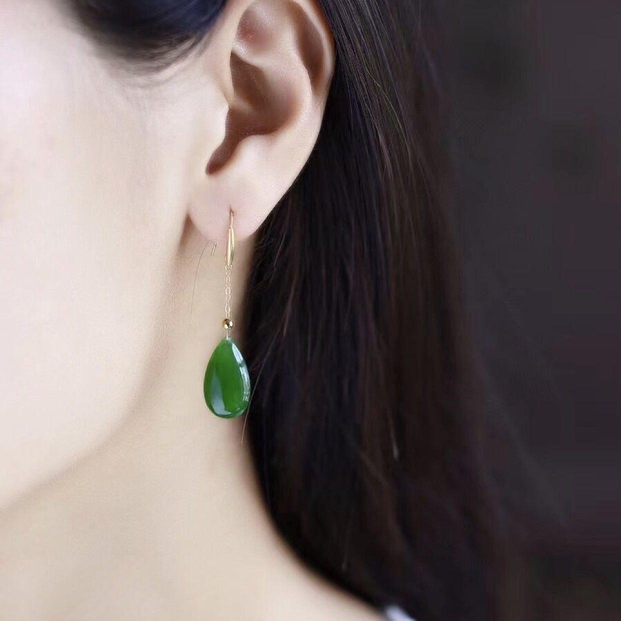 Hetian Jade Teardrop Earrings – 18K Gold Vermeil