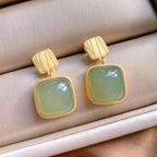 Hetian Jade Geometric Stud Earrings – Green / White / Red Jade, 18K Gold Vermeil