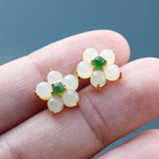 Floral White Jade Stud Earrings – 18K Gold Vermeil
