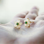 Floral White Jade Stud Earrings – 18K Gold Vermeil