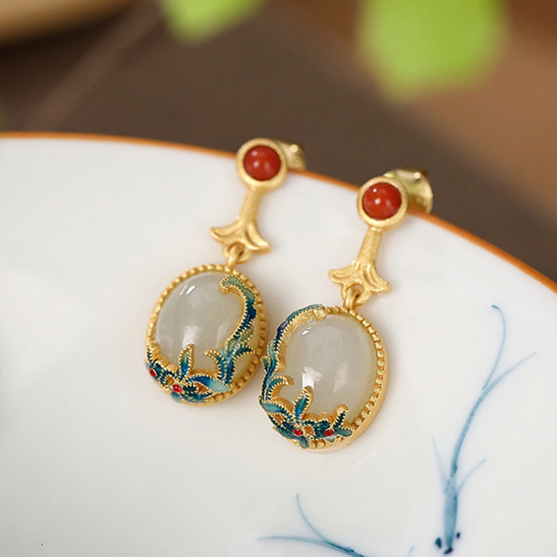 Enamel & Hetian Jade Vine Collection – Ring / Stud Earrings / Bracelet / Pendant, 18K Gold Vermeil