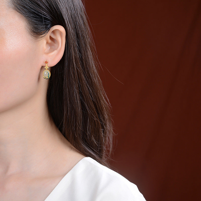Enamel & Hetian Jade Vine Collection – Ring / Stud Earrings / Bracelet / Pendant, 18K Gold Vermeil