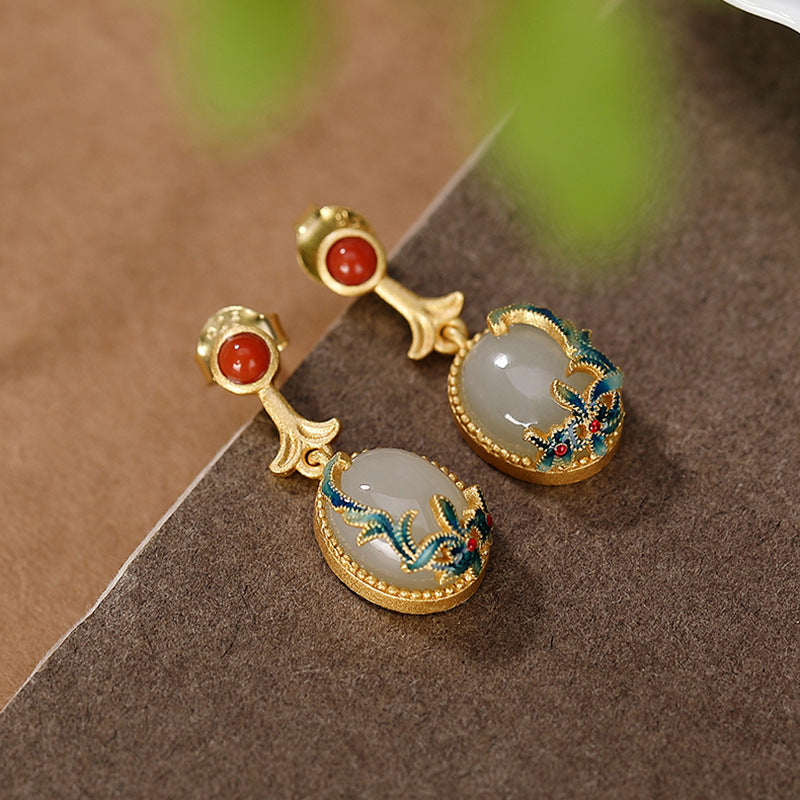 Enamel & Hetian Jade Vine Collection – Ring / Stud Earrings / Bracelet / Pendant, 18K Gold Vermeil