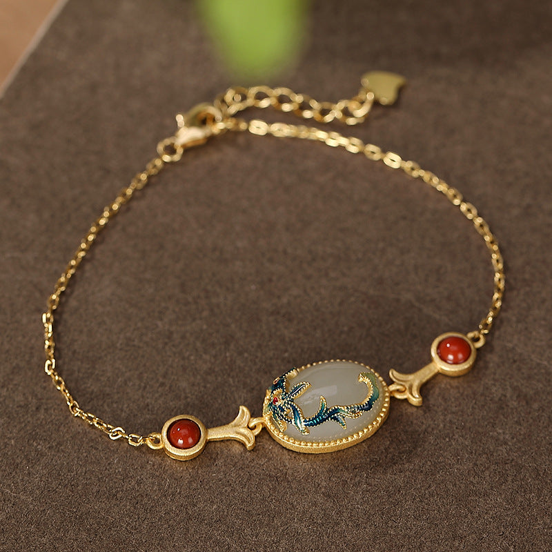 Enamel & Hetian Jade Vine Collection – Ring / Stud Earrings / Bracelet / Pendant, 18K Gold Vermeil