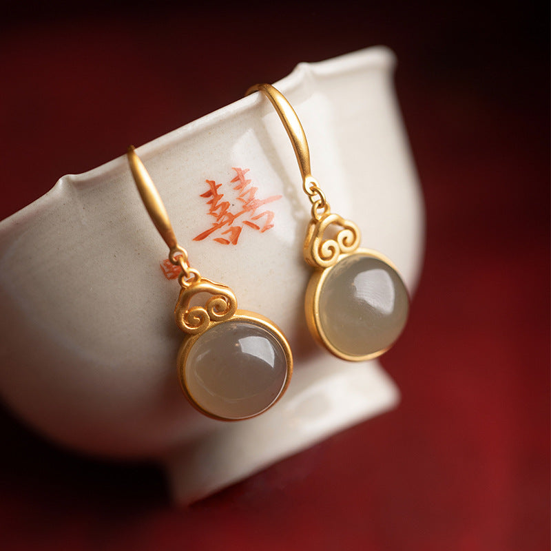 Smoky Purple Hetian Jade Amulet Earrings – 18K Gold Vermeil