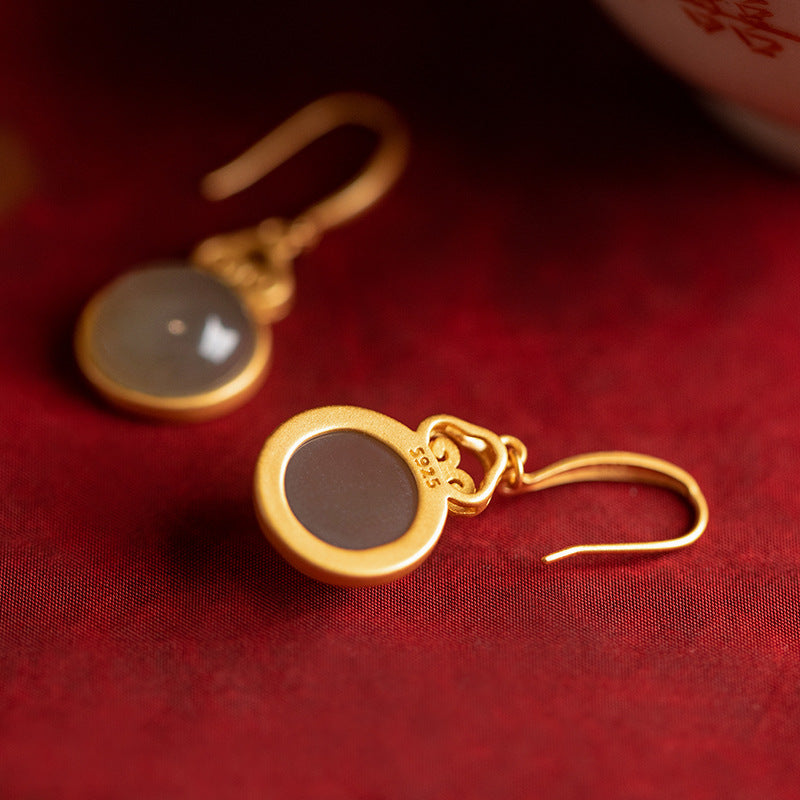 Smoky Purple Hetian Jade Amulet Earrings – 18K Gold Vermeil