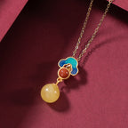 Ruyi Cloud Enamel Stud Earrings – Amber & White Jade, 18K Gold Vermeil
