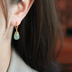 Hetian Jade Teardrop Ear Cuff – Green / White Jade, 18K Gold Vermeil